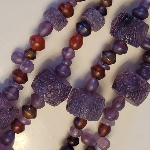 COLDWATER CREEK Ornate Etched Purple, Red, & Copper Bi-strand Beaded Necklace - Picture 8 of 14